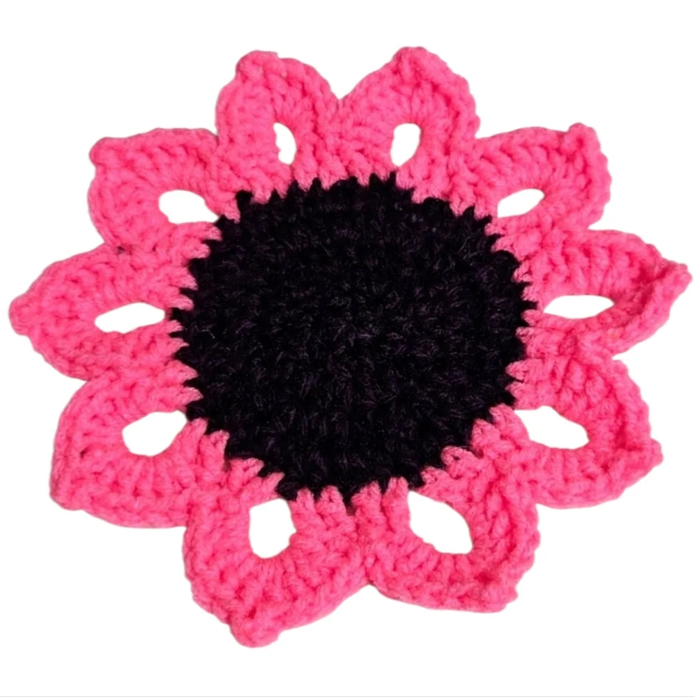 Pink and Purple Crochet Coneflower Coasters -SET OF 4-